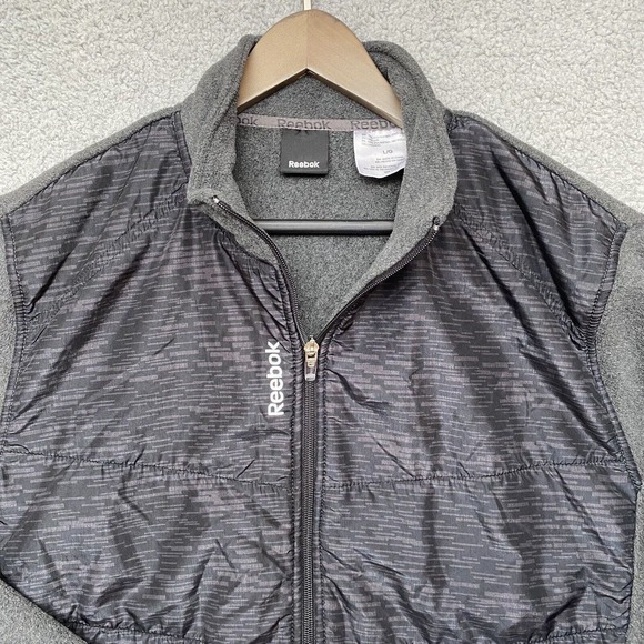 Reebok Jacket Mens Large Gray Athletic Long Sleeve Logo‎ Sporty Full Zip Fleece - Picture 2 of 11